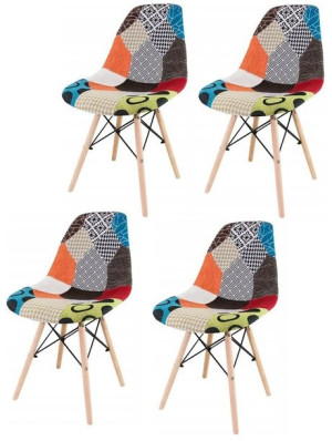 4x Krzesło Skandynawskie DSW Krata ZŁOTA Patchwork Salon