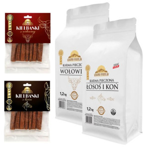 KRAINA RADOLIN Karma sucha 2x1,2 kg +Kiełbaski 7 szt x2 opak