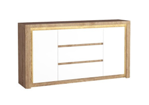 Duża Pojemna KOMODA 184 cm + LED LIZBONA RIBBECK + BIAŁY POŁYSK