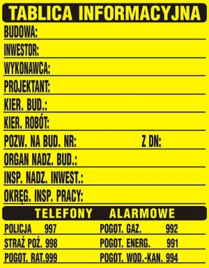 Tablica Pcv Informacyjna Na Budowę Budowlana 70x90
