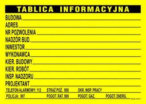Tablica Pcv Informacyjno Budowlana Bioz 50 X 70 Cm