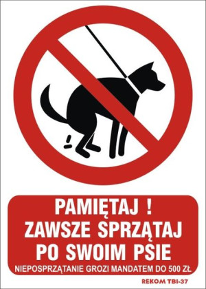 Tablica Tabliczka Sprzątaj Po Swoim Psie 25x35 Cm