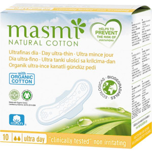 Masmi, ultra cienkie bawełniane podpaski ze skrzydełkami na dzień, 10 szt.