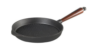 Patelnia grillowa okrągła, 25cm, drewniana rączka