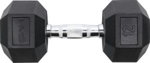 Hantla do ćwiczeń fitness gumowana HEX PRO HMS czarna 12 KG