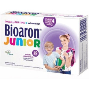 Bioaron Junior dla dzieci 4 roku i dorosłych, smak gumy balonowej, 30 kaps.