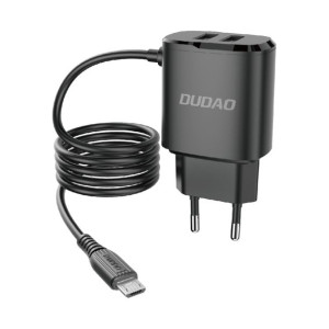Ładowarka sieciowa Dudao 2xUSB z wbudowanym kablem microUSB 12W czarny (A2P