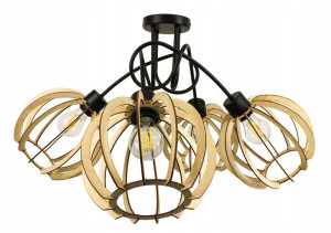 Lampa Wisząca Sufitowa Loft 4x Duża Kula Drewniana