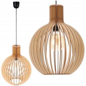 Lampa Sufitowa Wisząca Żyrandol LED DREWNIANA E27