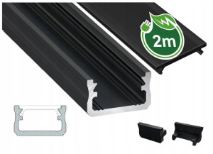Profil LED aluminiowy Worthy-A + Klosz czarny 2m
