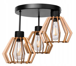 Lampa Wisząca Sufitowa Okrągła Diament Drewniany