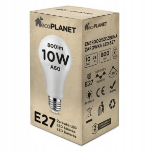 Żarówka LED E27 A60 10W 800lm BARWY ecoPLANET