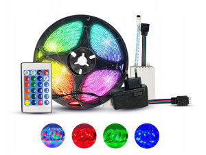 Taśma LED RGB IP65 5m + Pilot+ Zasilacz 24W ZESTAW