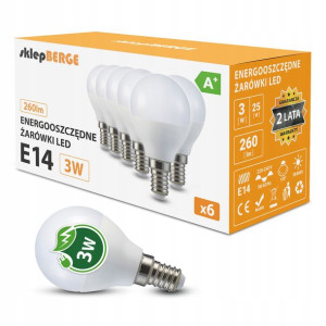 6x Żarówka LED E14 G45 3W=25W 260lm 3 BARWY BERGE