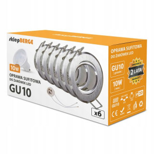 6x Oprawa halogenowa okrągła+żarówka GU10 LED 1,5W