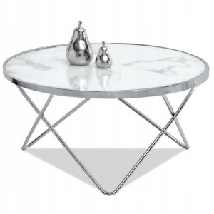 Elegancka Ława Do Salonu Amin Xl Biały Marmur Chrom