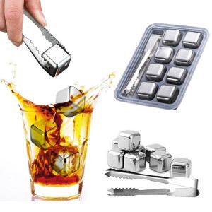 Metalowe stalowe kostki lodu do drinków 8 kostek