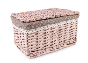 Brązowy Kufer Wiklinowy Z Materiałem 38x28x21 Cm