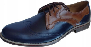 -40% skórzane BUTY męskie granat brąz 44