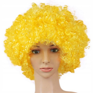Żółta Peruka Włosy Kręcone Afro Karnawał Party