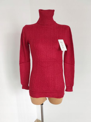 Klasyczny Wygodny Sweter Golf Z Haftem Czerwony