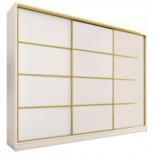 Szafa przesuwna 250 cm GOLD mat biały półki drążki