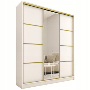 Szafa przesuwna z lustrem 150 cm GOLD biały mat