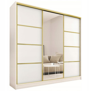 Szafa przesuwna z lustrem 200 cm GOLD biała półki