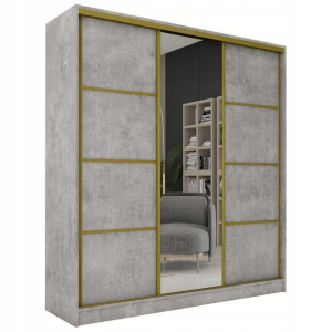 Szafa przesuwna z lustrem 180 cm GOLD beton półki