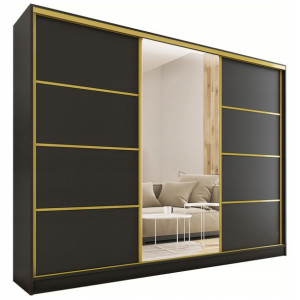 Szafa przesuwna z lustrem 250 cm GOLD czarna