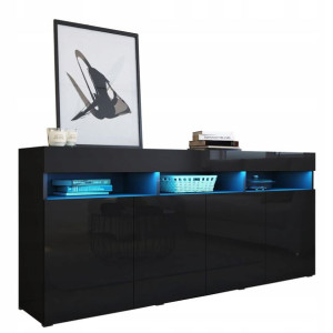 Komoda do salonu czarna połysk 175 cm PREMIUM