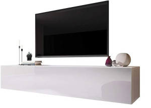 Wisząca szafka RTV biała połysk 140 cm PREMIUM