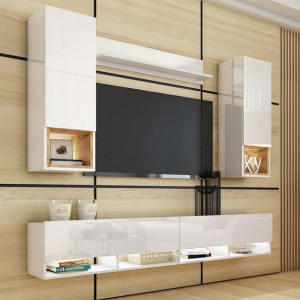 Białe meble pokojowe Meblościanka salon PREMIUM
