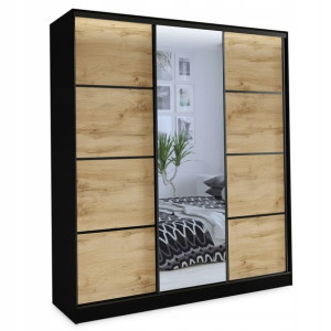 Szafa przesuwna z lustrem 180 cm czarny wotan LOFT