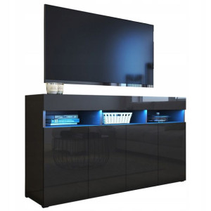 Komoda Szafka RTV czarna połysk 140 cm PREMIUM