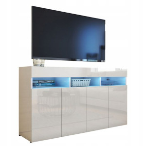 Komoda Szafka RTV biała połysk 140 cm PREMIUM