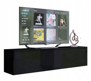 Wisząca Szafka RTV czarna połysk 140 cm PREMIUM