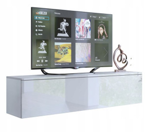 Wisząca Szafka RTV biała połysk 140 cm PREMIUM