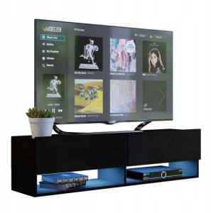 Nowoczesna szafka RTV czarna połysk QUAD 140 cm