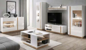 Białe meble do salonu Komoda Witryny Ława LINDA