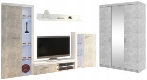 Meblościanka i Szafa 3D lustro SAMBA Beton Jasny