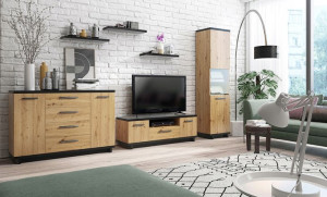 Zestaw mebli do salonu Dąb Artisan Czarny ISMENA 2