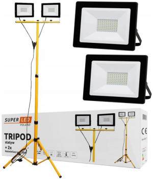 Halogen LED 2x 50W IP65 + statyw + przewód 205cm