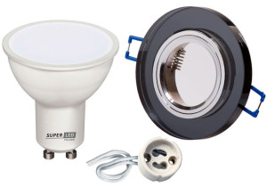 Zestaw LED GU10 5W BZ + oprawa halogenowa SZKLANA