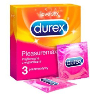 Durex Pleasuremax, prezerwatywy prążkowane z wypustkami, 3 szt.