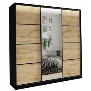 Szafa przesuwna z lustrem 200 cm czarny wotan LOFT