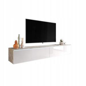Szafka RTV Stolik 180 cm biały połysk beton BROMI