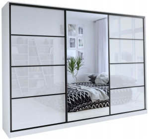 Biała szafa przesuwna z lustrem 250 cm połysk LOFT