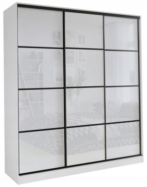 Szafa przesuwna szuflady 180 cm biała połysk LOFT