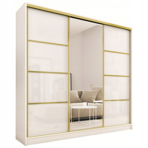 Szafa przesuwna z lustrem 200 cm GOLD biała półki